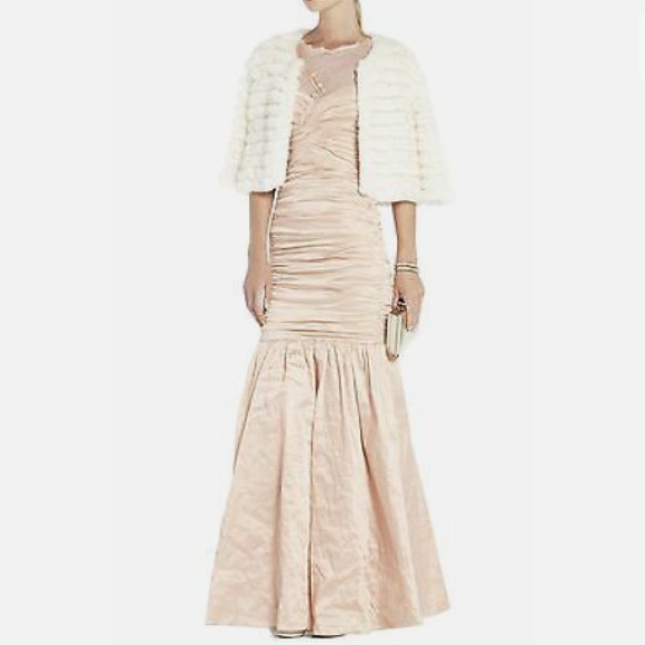 NWT Bcbgmaxazria geo formal gown blush pink color sz 8 lace taffeta fit + flare - Picture 4 of 15